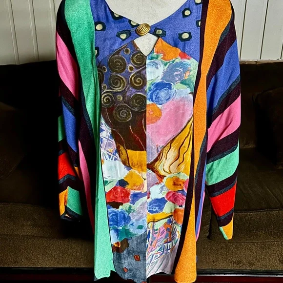 Carole Little ~ USA ~ Women’s Size 10 ~ Multi-Colors Striped & Polka Dots Blouse - Picture 7 of 12